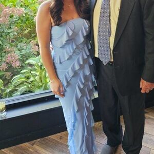 Elegant Light Blue Ruffled Strapless Dress